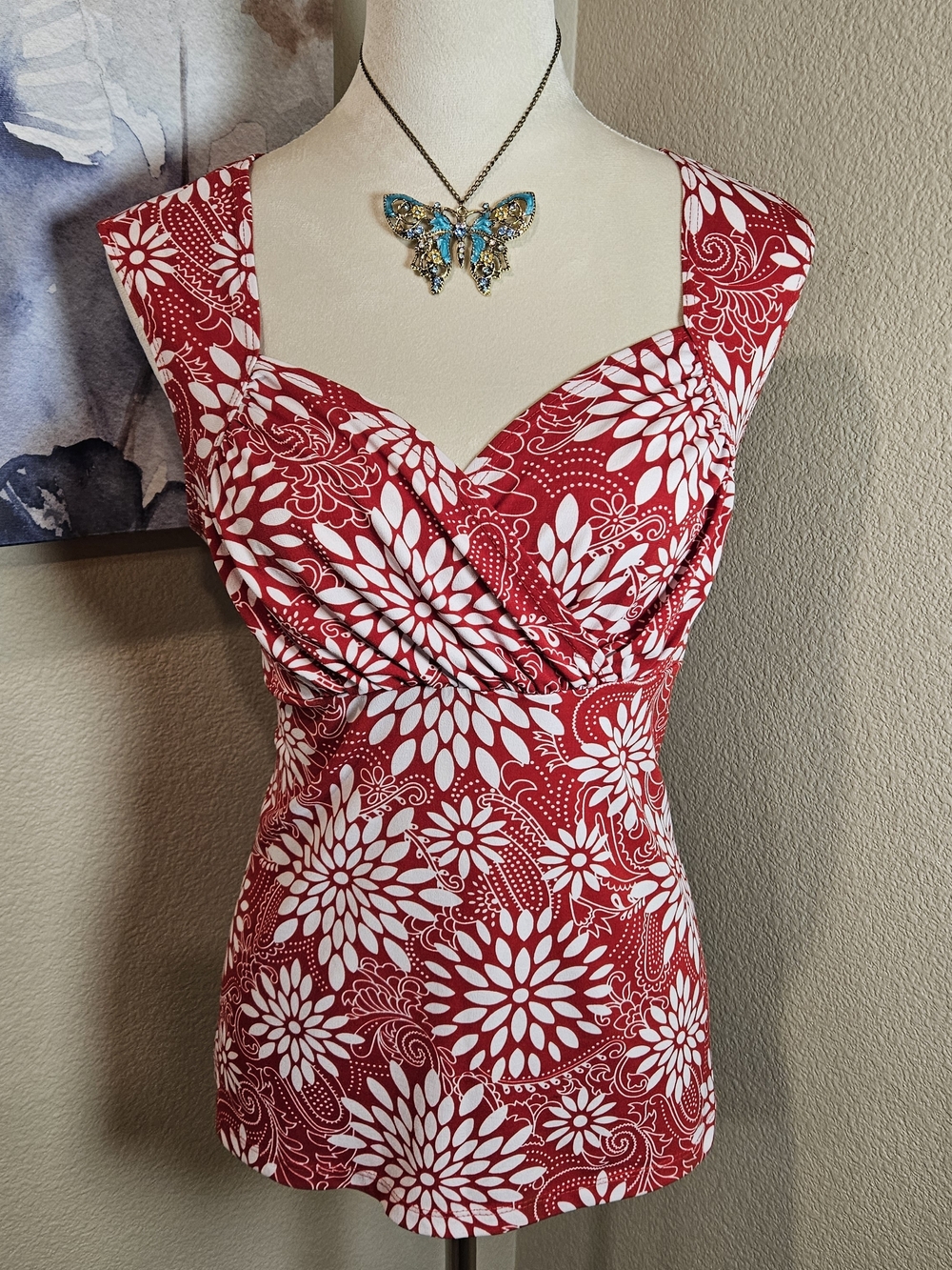 JKLA California Y2K Vintage Paisley Surplice Top Fairycore Cottage Coquette L